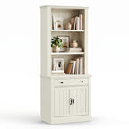 Topfurny 80" Tall Bookcase with Drawer and Doors, Farmhouse Bookshelf