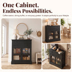 31.5"Storage Cabinet with Glass Doors, Drawers and Power Outlet