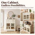 31.5"Storage Cabinet with Glass Doors, Drawers and Power Outlet