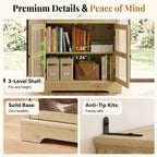 31.5"Storage Cabinet with Glass Doors, Drawers and Power Outlet