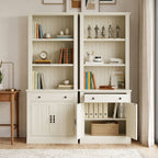 Topfurny 80" Tall Bookcase with Drawer and Doors, Farmhouse Bookshelf