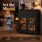 31.5"Storage Cabinet with Glass Doors, Drawers and Power Outlet