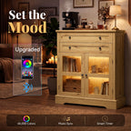 31.5"Storage Cabinet with Glass Doors, Drawers and Power Outlet
