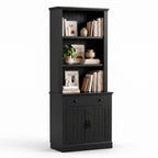 Topfurny 80" Tall Bookcase with Drawer and Doors, Farmhouse Bookshelf