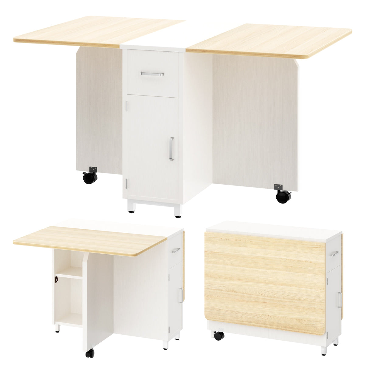 Topfurny 51 Inch Folding Dining Table with Wheels and Storage