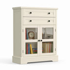 31.5"Storage Cabinet with Glass Doors, Drawers and Power Outlet