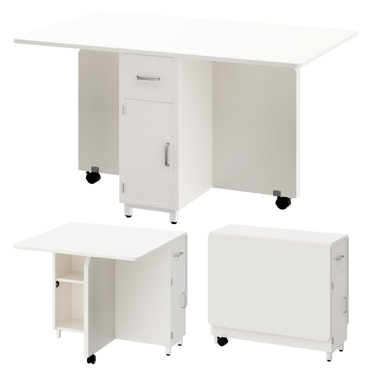 Topfurny 51 Inch Folding Dining Table with Wheels and Storage