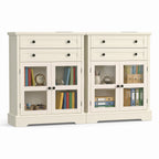 31.5"Storage Cabinet with Glass Doors, Drawers and Power Outlet