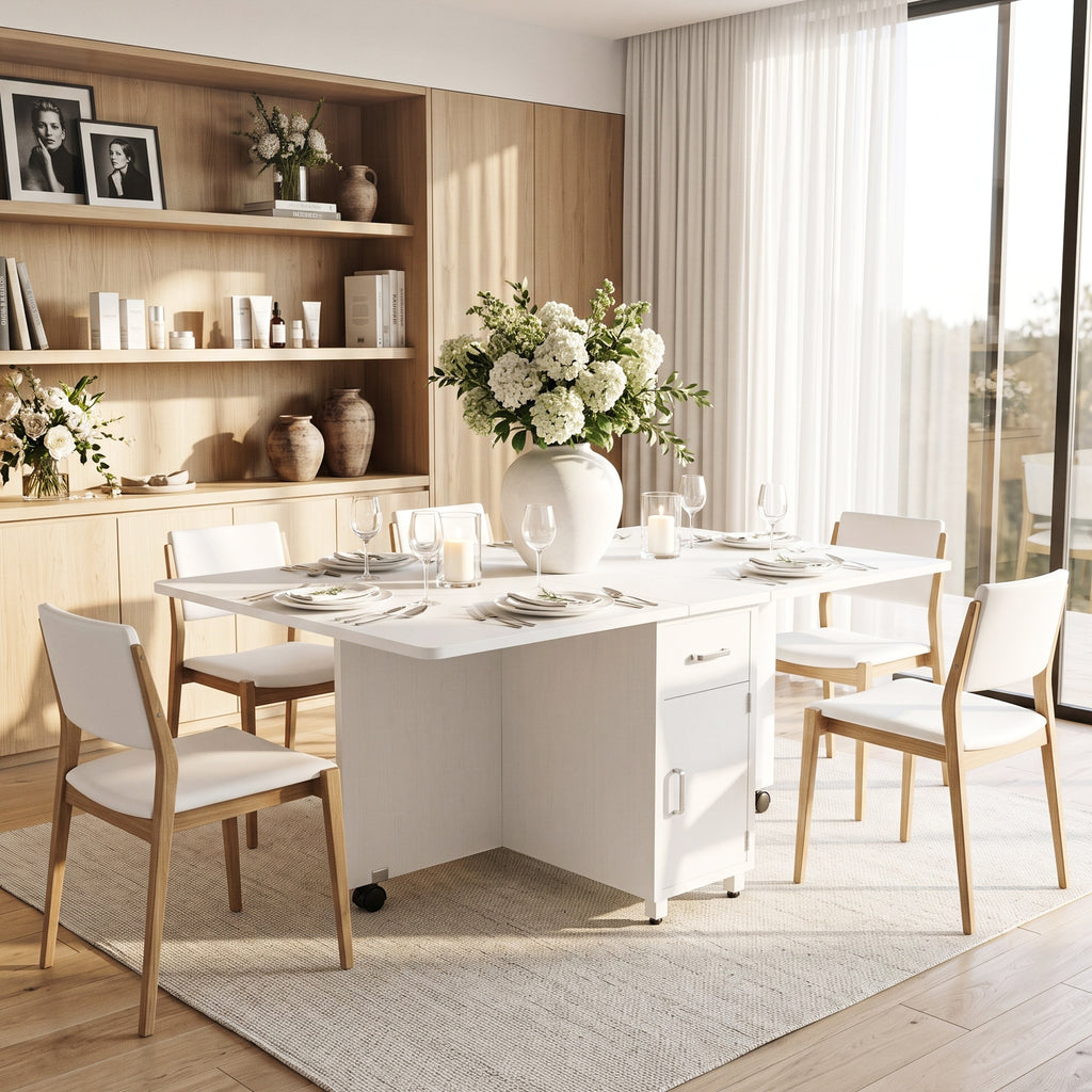 Topfurny 51 Inch Folding Dining Table with Wheels and Storage