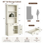 Topfurny 80" Tall Bookcase with Drawer and Doors, Farmhouse Bookshelf