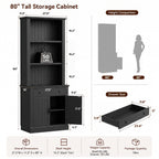 Topfurny 80" Tall Bookcase with Drawer and Doors, Farmhouse Bookshelf