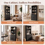 Topfurny 80" Tall Bookcase with Drawer and Doors, Farmhouse Bookshelf