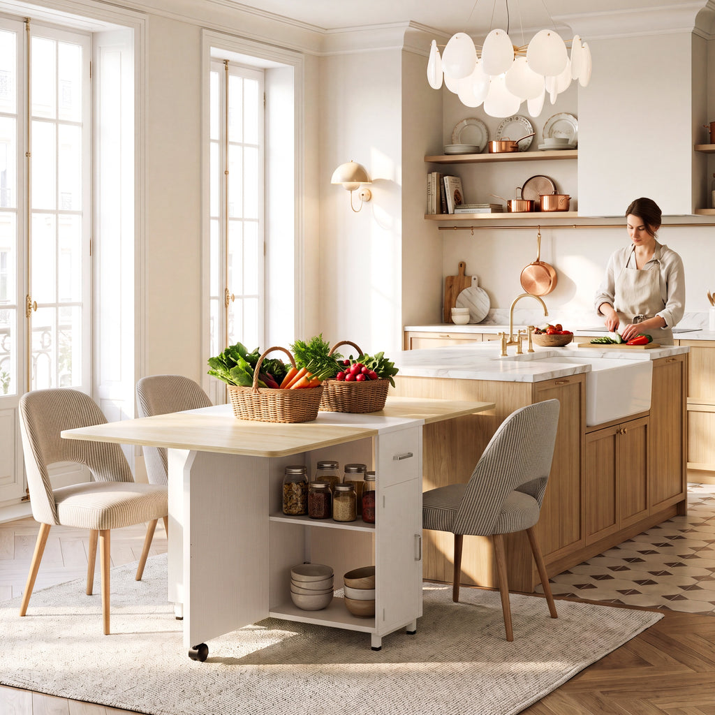 Topfurny 51 Inch Folding Dining Table with Wheels and Storage