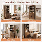 Topfurny 80" Tall Bookcase with Drawer and Doors, Farmhouse Bookshelf