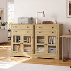 31.5"Storage Cabinet with Glass Doors, Drawers and Power Outlet