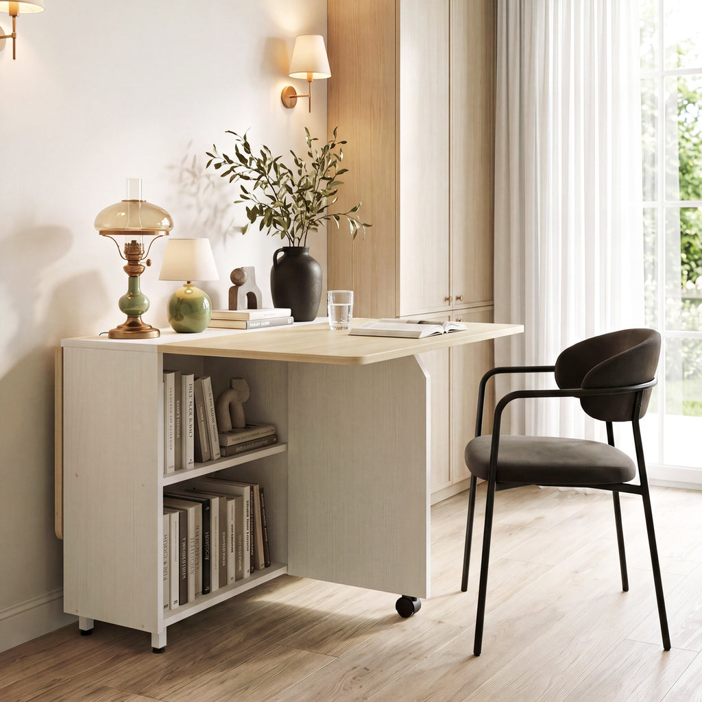 Topfurny 51 Inch Folding Dining Table with Wheels and Storage