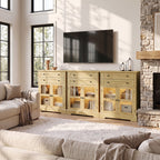31.5"Storage Cabinet with Glass Doors, Drawers and Power Outlet