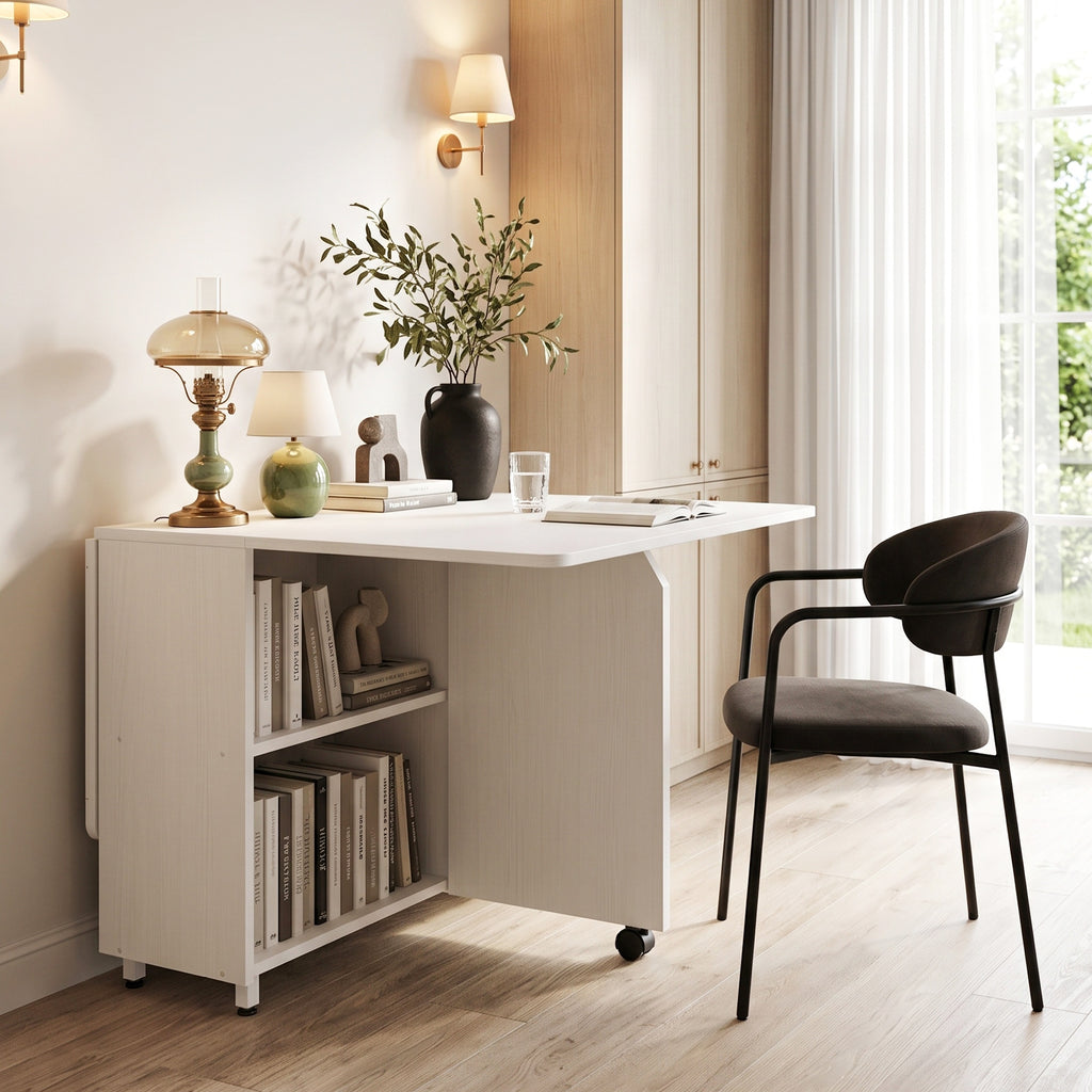 Topfurny 51 Inch Folding Dining Table with Wheels and Storage