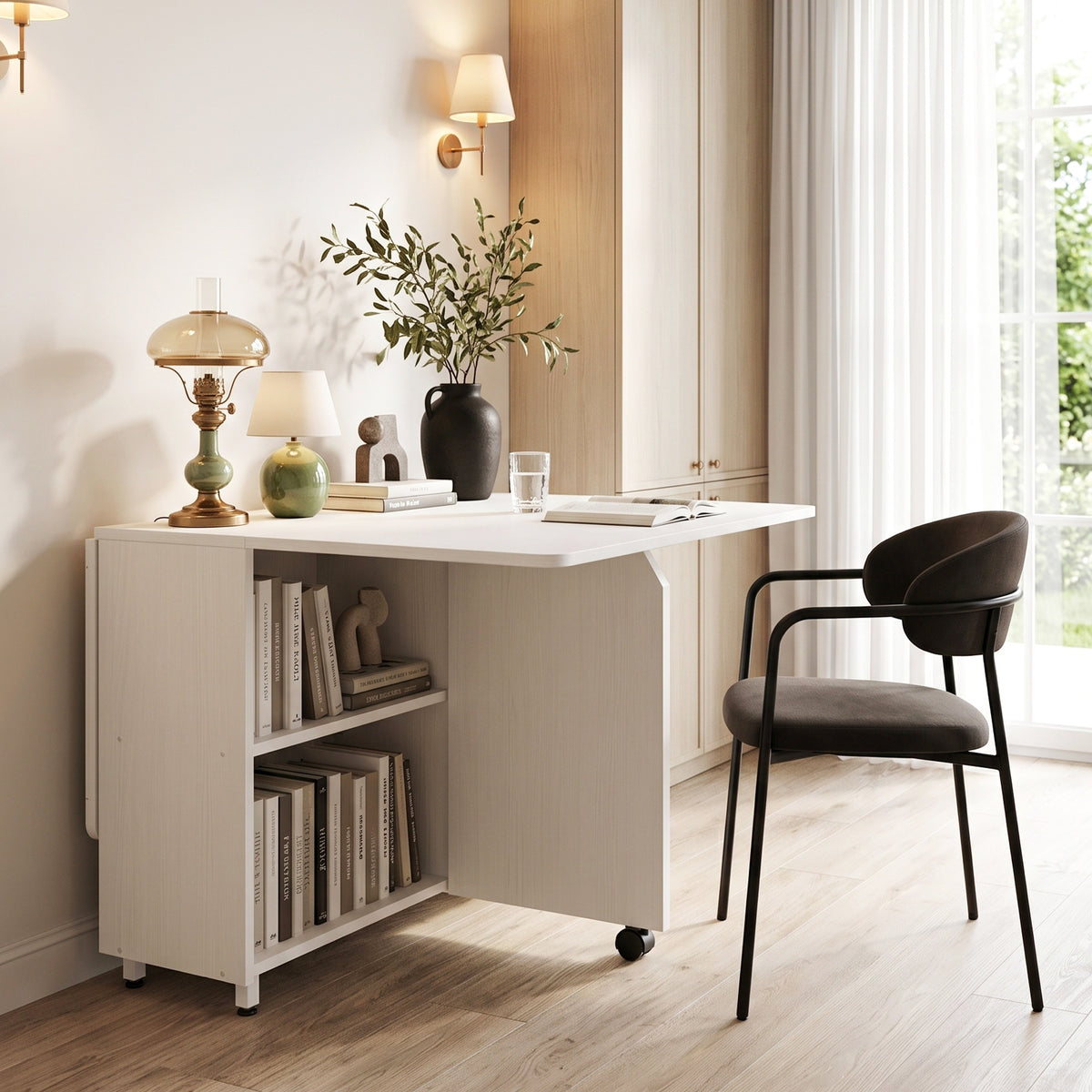 Topfurny 51 Inch Folding Dining Table with Wheels and Storage