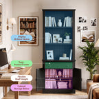 Topfurny 80" Tall Bookcase with Drawer and Doors, Farmhouse Bookshelf