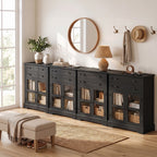 31.5"Storage Cabinet with Glass Doors, Drawers and Power Outlet