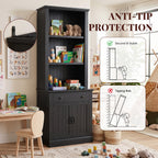 Topfurny 80" Tall Bookcase with Drawer and Doors, Farmhouse Bookshelf