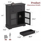 31.5"Storage Cabinet with Glass Doors, Drawers and Power Outlet