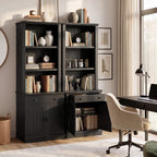 Topfurny 80" Tall Bookcase with Drawer and Doors, Farmhouse Bookshelf