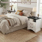 Farmhouse Nightstand with Charging Station, 24" Bedside Table with Drawers