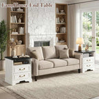 Farmhouse Nightstand with Charging Station, 24" Bedside Table with Drawers