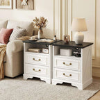 Farmhouse Nightstand with Charging Station, 24" Bedside Table with Drawers
