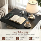 Farmhouse Nightstand with Charging Station, 24" Bedside Table with Drawers