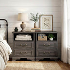 Farmhouse Nightstand with Charging Station, 24" Bedside Table with Drawers