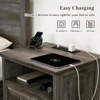 Farmhouse Nightstand with Charging Station, 24" Bedside Table with Drawers
