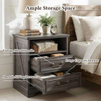 Farmhouse Nightstand with Charging Station, 24" Bedside Table with Drawers