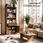 Topfurny 80" Tall Bookcase with Drawer and Doors, Farmhouse Bookshelf